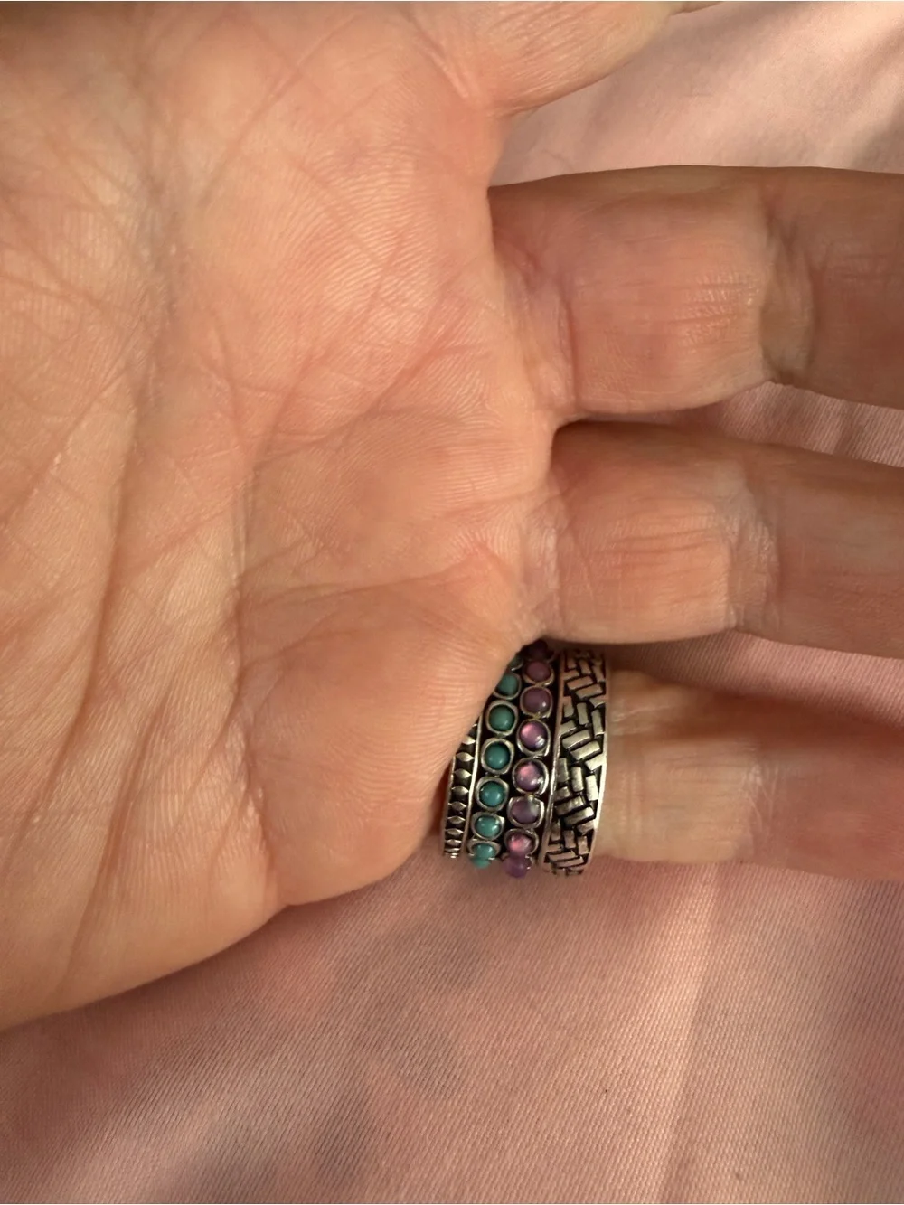 Sterling-Style Purple & Turquoise Stacking Ring Set of 4